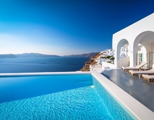 white architecture in santorini island greece luxury swimming pool with sea view