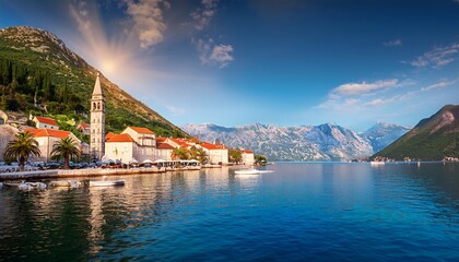 beautiful view of perast town in kotor bay montenegro famous travel destination