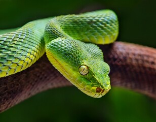 close up of a venomous bush viper snake