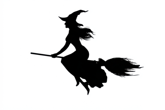 Silhouette of a witch flying on a broomstick vector illustration for Halloween isolated on white background