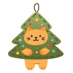 Christmas tree ornament with cute orange cat, festive cartoon decoration in flat vector style