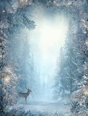 Magical Reindeer in Snowy Forest — Blank Holiday Card Template