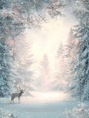 Enchanted Winter Forest — Reindeer Christmas Card Background