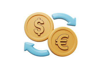Dollar and Euro currency exchange isolated on transparent background, financial transaction concept...