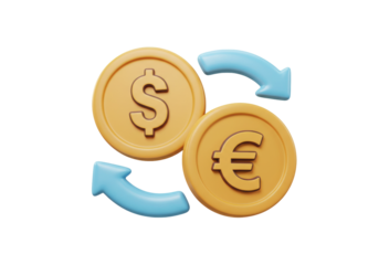 Dollar and Euro currency exchange isolated on transparent background, financial transaction concept in 3D rendering PNG
