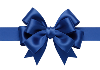 Elegant navy blue satin ribbon bow isolated, festive decoration for gift wrapping and holiday celebrations on a clean backdrop
