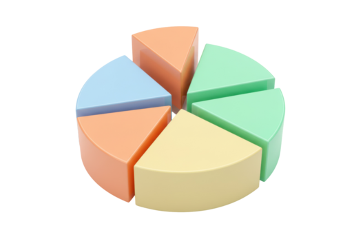 Colorful pie chart 3D render isolated on transparent background, business data visualization and infographic element PNG - Powered by Adobe