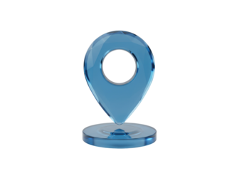 Blue location pin PNG isolated on transparent background, map pointer icon for navigation and travel concepts