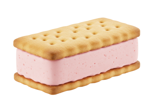 Strawberry ice cream sandwich isolated on white, delicious frozen dessert with biscuits for summer treat and snack