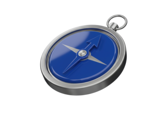 Blue compass isolated on transparent background, navigation tool for travel and exploration in PNG format