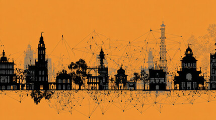 Naklejka premium Artistic silhouette of a historic city skyline panorama.