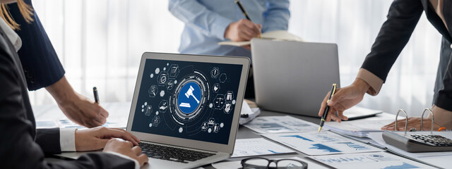 Business intelligence and data analysis concept. Analyst team working on financial data analysis...