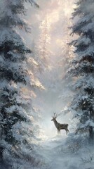 Elegant Winter Reindeer — Enchanted Christmas Forest Scene