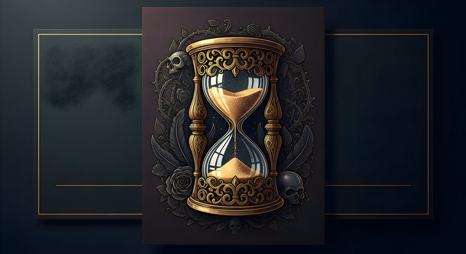 Ornate hourglass with skull and floral elements, perfect for gothic or steampunk themed designs, isolated on white background