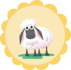 Sheep on green grass on a yellow background