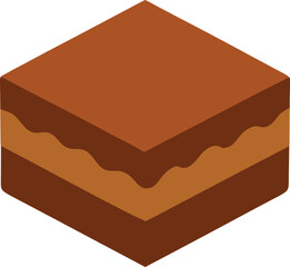 Layered Brownie Isometric Icon for Bakery and Chocolate Dessert Design