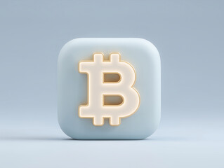 3D Bitcoin icon with luminous blue glow