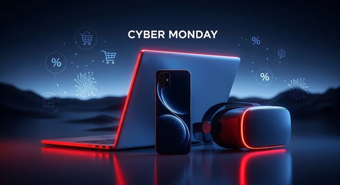 Cyber Monday Tech Sale: Glowing Laptop, Phone, and VR Headset - Powered by Adobe