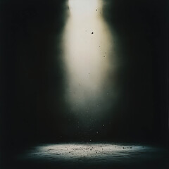 Bright light shining down into a dark space, illuminating floating dust particles and creating an ethereal atmosphere that invites mystery and contemplation about the unseen world
