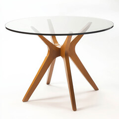 Round glass table with wooden base showcasing modern design, perfect for dining or as a centerpiece in living spaces