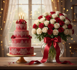 wedding cake with roses