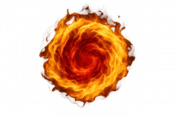 Fiery vortex portal forming, hot swirling flames creating energy effect on transparent background
