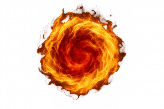 Fiery vortex portal forming, hot swirling flames creating energy effect on transparent background