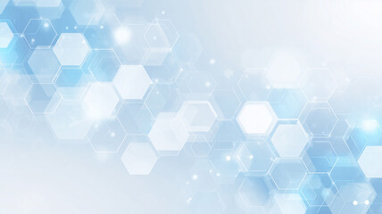 医療・科学技術イメージ：テクノロジーとネットワークを連想させるヘキサゴンの抽象的背景