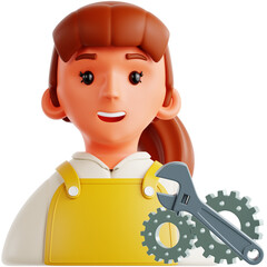 Technician with Gear and Wrench 3D Icon Illustration
