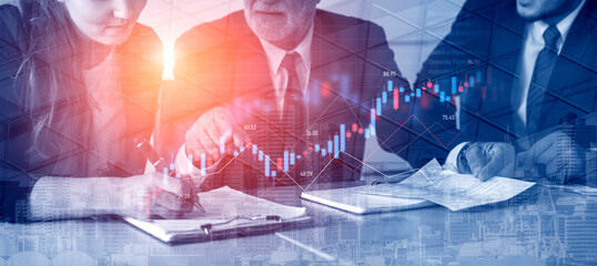 Candlestick chart visualizing financial market trends, investment patterns, price fluctuations, and...