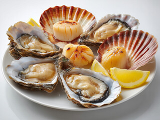 Fresh oysters and seared scallops with lemon