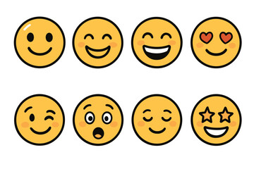 Naklejka premium Yellow emoji and emoticon vector icon set. Collection of cute smiley faces with different expressions.