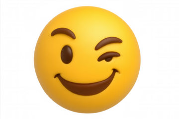 Yellow winking face emoji symbolizing happiness, humor, and a playful attitude. Transparent background