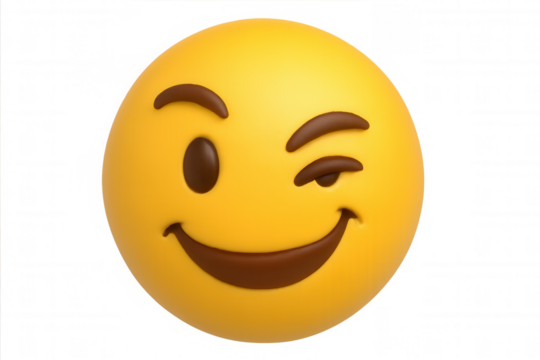 Yellow winking face emoji symbolizing happiness, humor, and a playful attitude. Transparent background