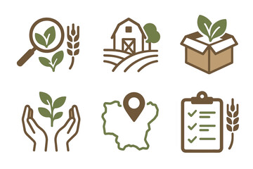 Organic farming and local agriculture vector icon set. Rustic symbols for natural, eco, and sustainable food.