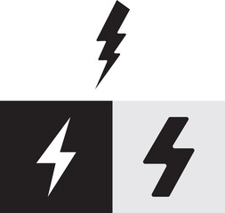 Electric Power Icon Set. Bulb, Thunder, and Plug Silhouette Symbols