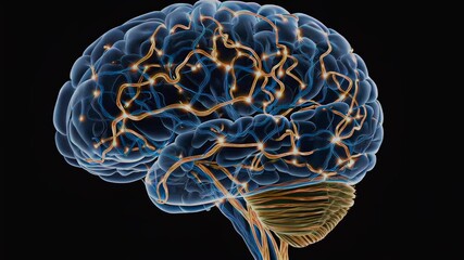 Cinematic 3D Animation of the Human Brain with Glowing Neural Network - Powered by Adobe