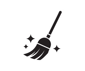 Broom with sparkling stars indicating cleanliness and tidiness silhouette