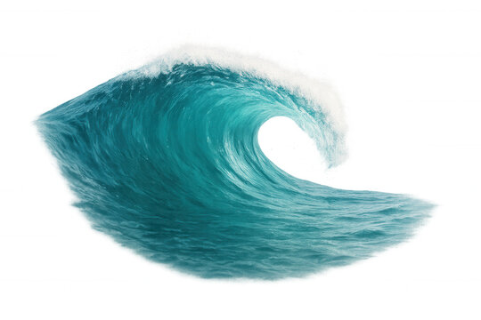 Powering wave crashing in ocean water, creating a thrilling surfing experience with foamy spray, transparent background