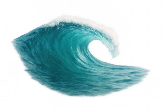 Powering wave crashing in ocean water, creating a thrilling surfing experience with foamy spray, transparent background - Powered by Adobe