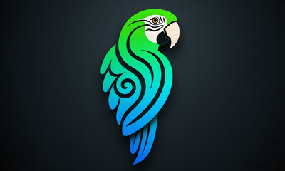 Stylized Green and Blue Parrot Illustration on Dark Background for Design Projects