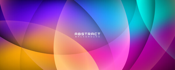 Abstract colorful gradient background with smooth overlapping curved shapes in pink, blue, orange and cyan tones, modern geometric design for banner, presentation, web template and digital artwork