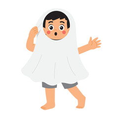 Boy in a ghost costume.  perfect halloween design element for posters, invitations, and social media graphics