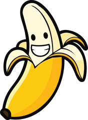 Smiling Banana Mascot Logo for Fruit Snack and Healthy Food Branding