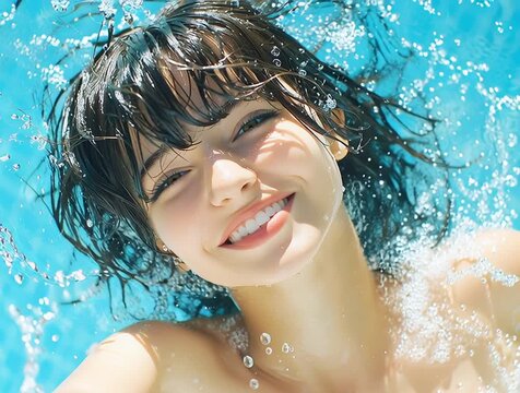 Stuning girl sticking tongue out at in a pool