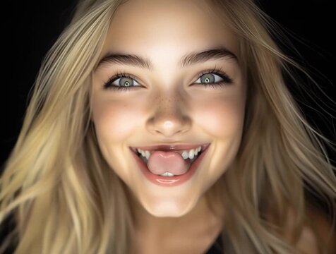 Stuning blonde girl sticking tongue out