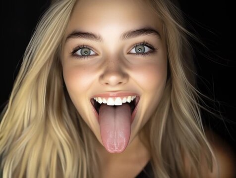 Stuning blonde girl sticking tongue out