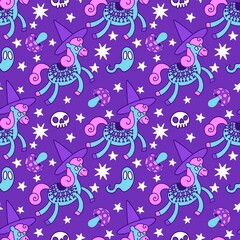 Naklejka premium Halloween animals seamless horses pattern for wrapping paper and party accessories and kids clothes print 