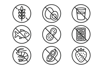 Allergen icons: gluten, dairy, peanuts, shellfish, soy, fish, eggs, strawberries, chocolate