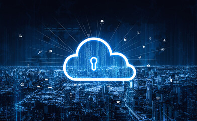 Fototapeta premium Cloud computing enables digital growth with secure data storage, scalable infrastructure, and strategic cloud-based business solutions. Vouch